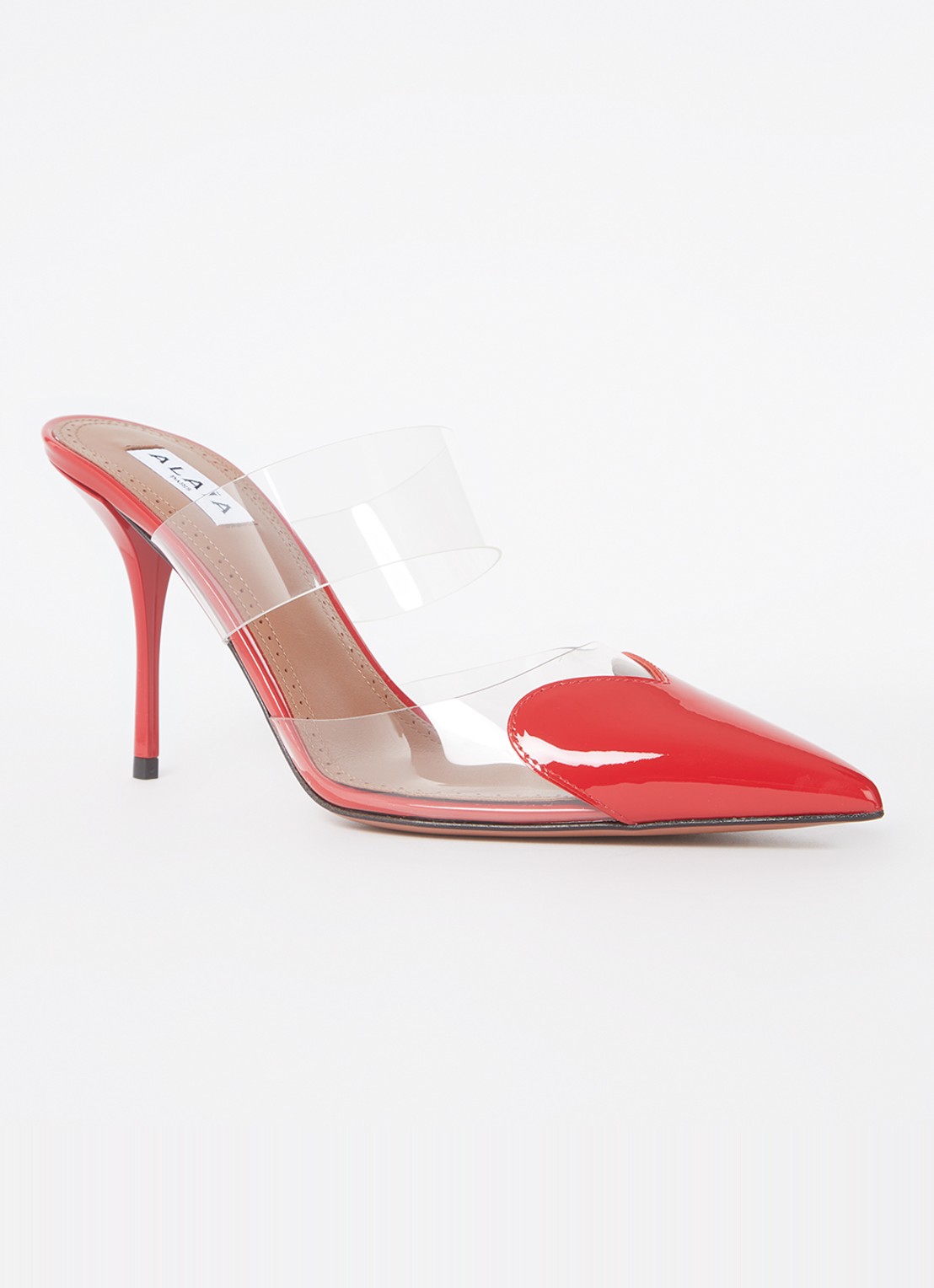 Alaïa 90 Heart muiltje met kalfsleren details - voorkant rood
