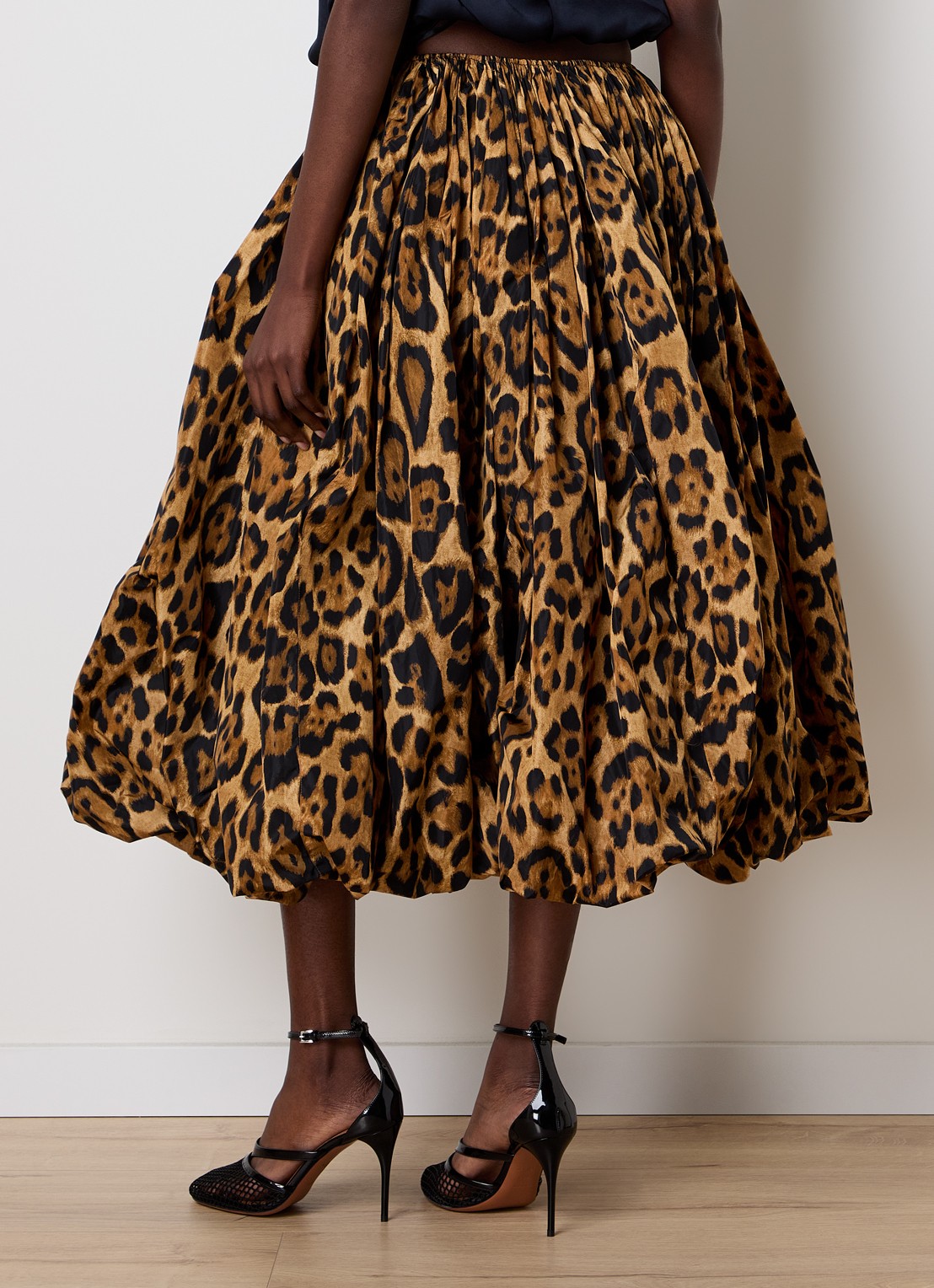 Alaïa A-lijn midi rok met panterprint - achterkant 3 cognac