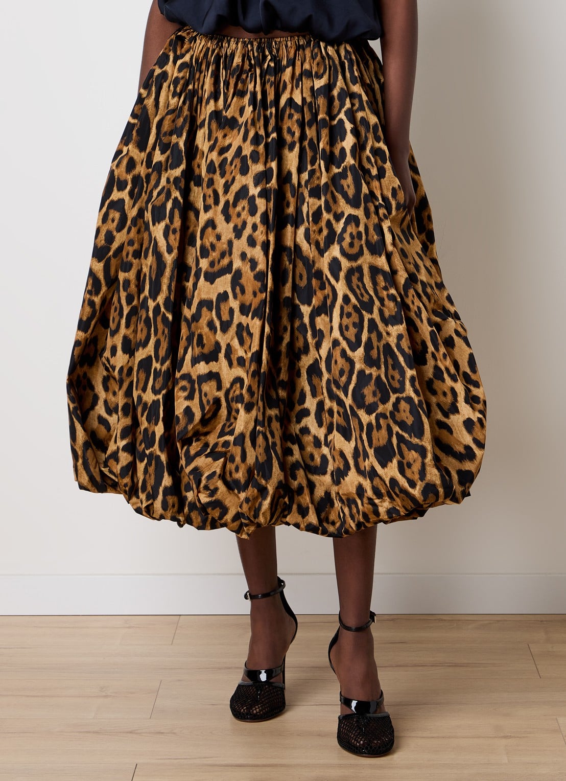Alaïa A-lijn midi rok met panterprint - detail 4 cognac