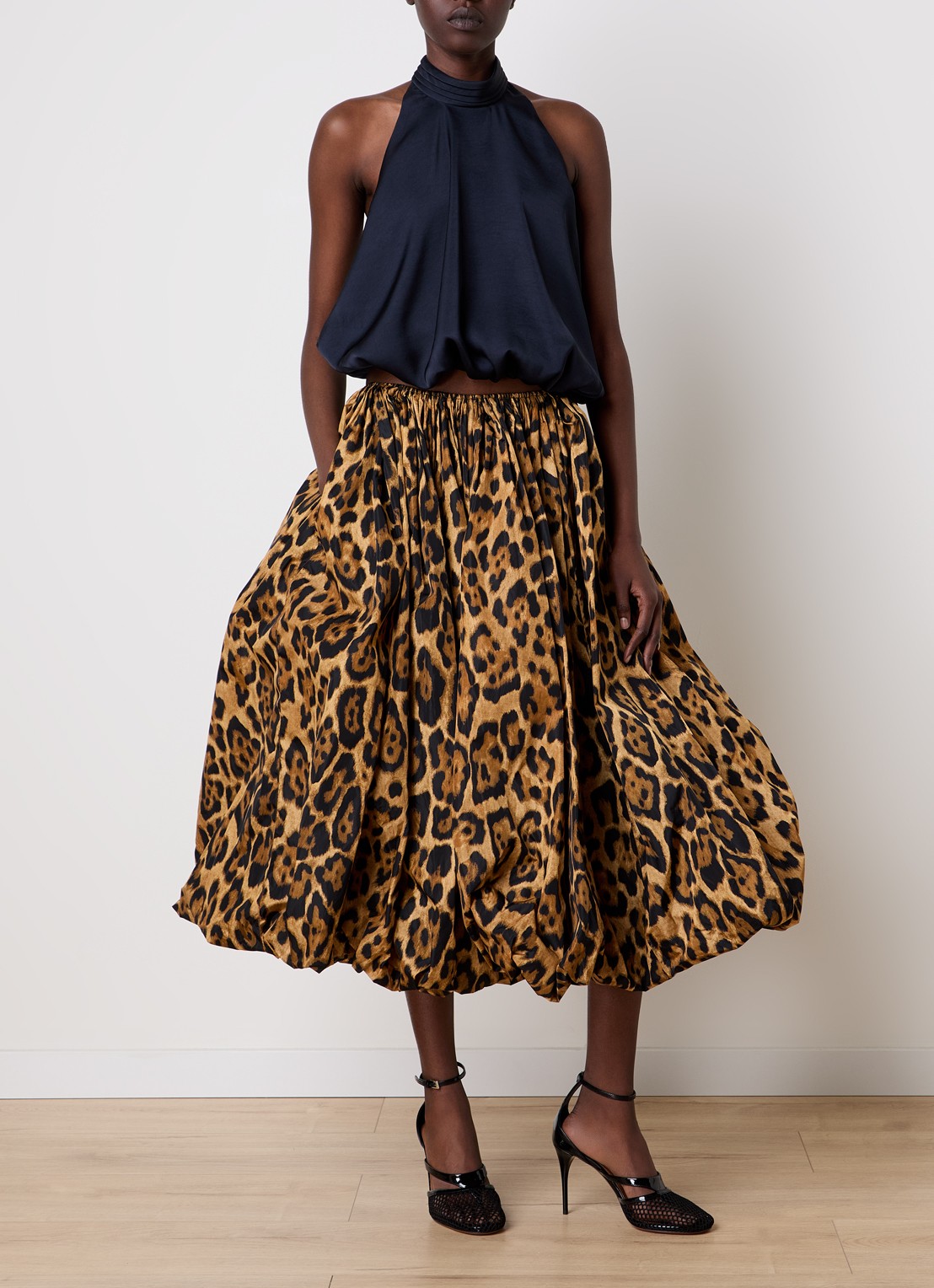 Alaïa A-lijn midi rok met panterprint - voorkant 2 cognac