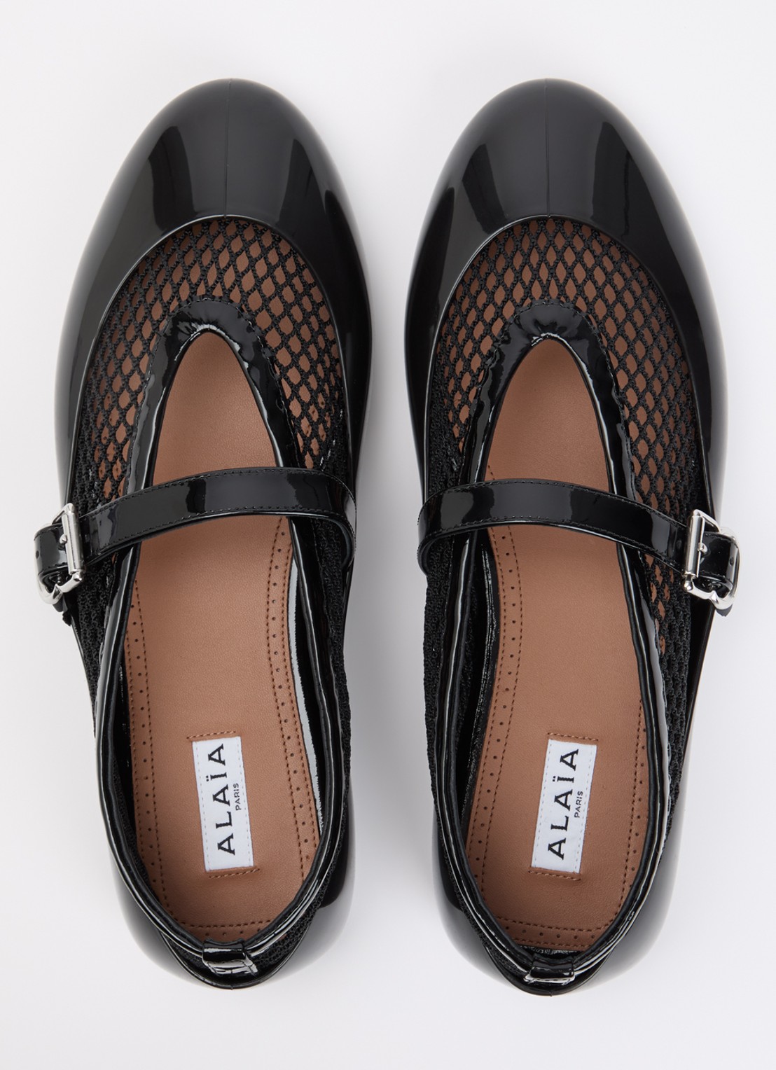 Alaïa Ballerina van kalfsleer met details van mesh - detail 4 zwart