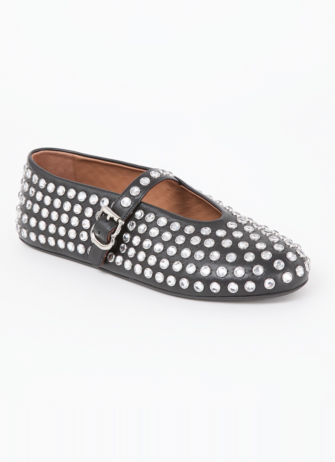 Alaïa Ballerina van lamsleer met studs - voorkant 2 zwart