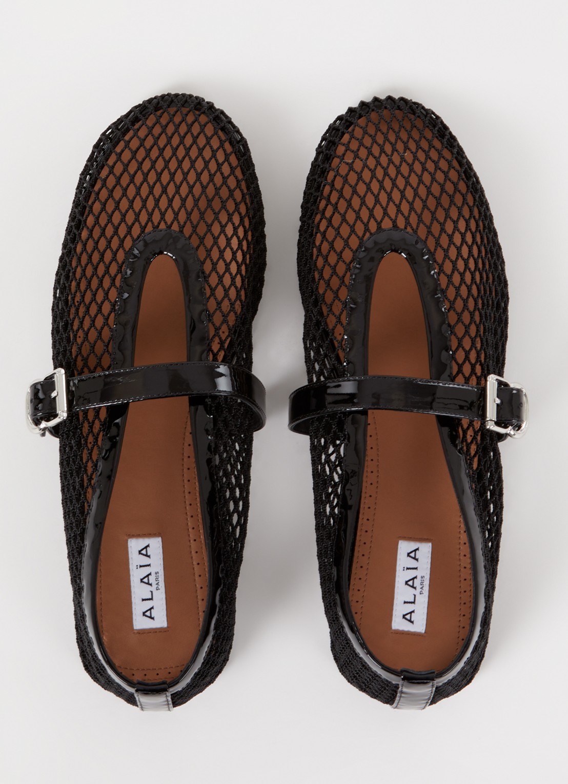 Alaïa Ballerina van mesh met details van kalfsleer - detail 4 zwart