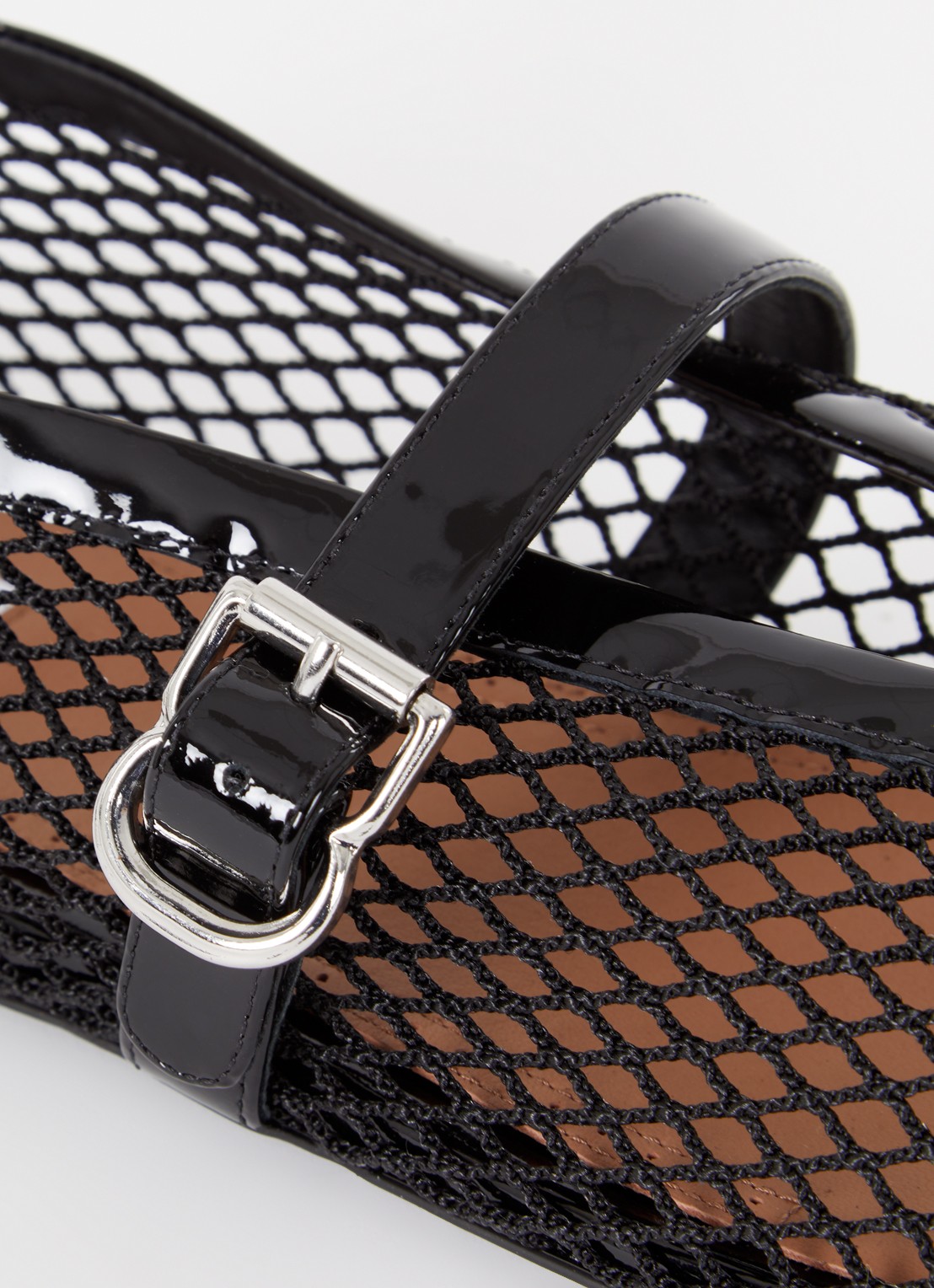 Alaïa Ballerina van mesh met details van kalfsleer - detail 6 zwart