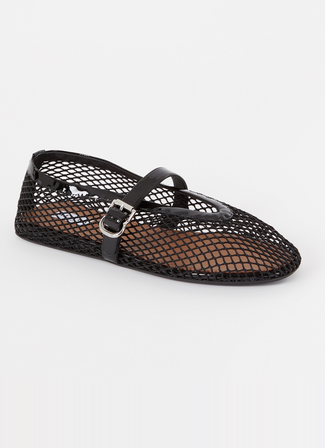 Alaïa Ballerina van mesh met details van kalfsleer - voorkant 2 zwart