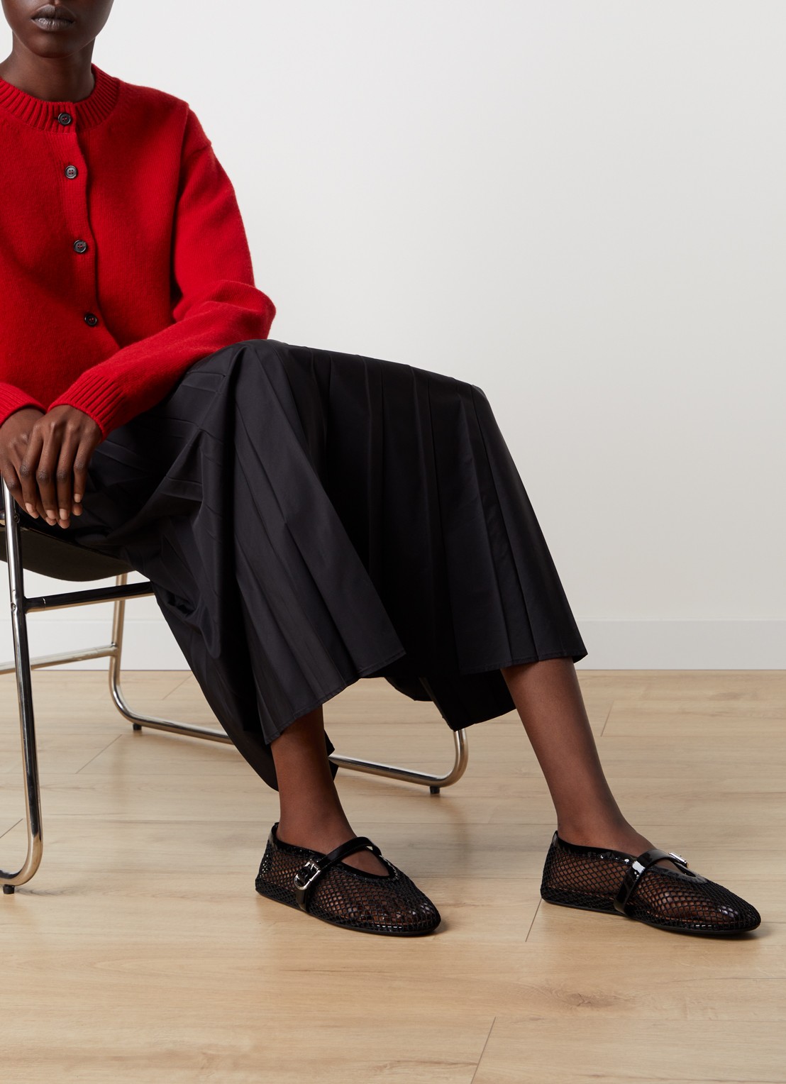 Alaïa Ballerina van mesh met details van kalfsleer - voorkant 3 zwart