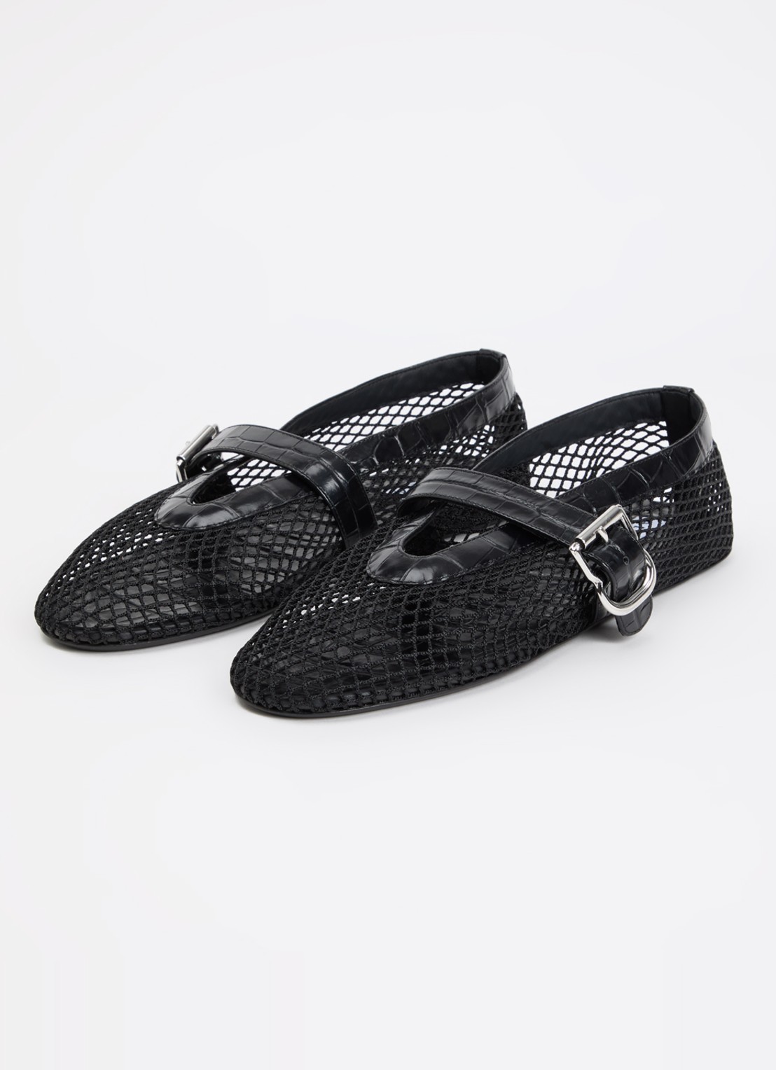 Alaïa Ballerina van mesh met details van kalfsleer - detail 3 zwart