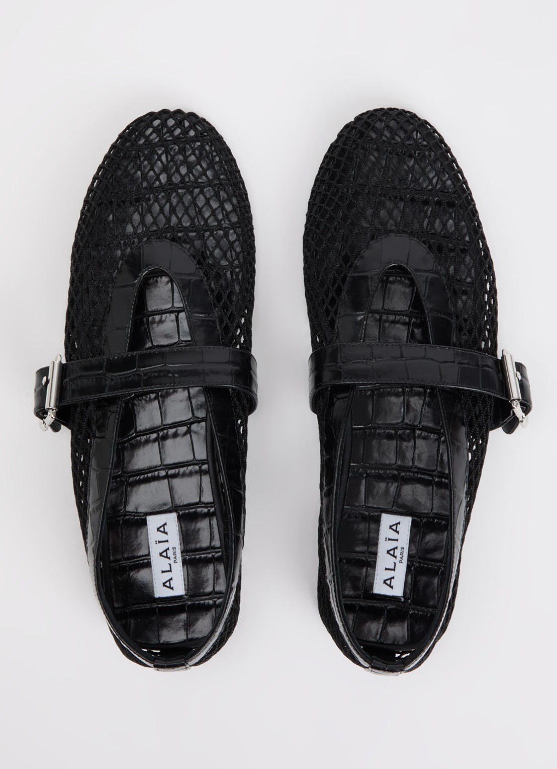 Alaïa Ballerina van mesh met details van kalfsleer - detail 4 zwart