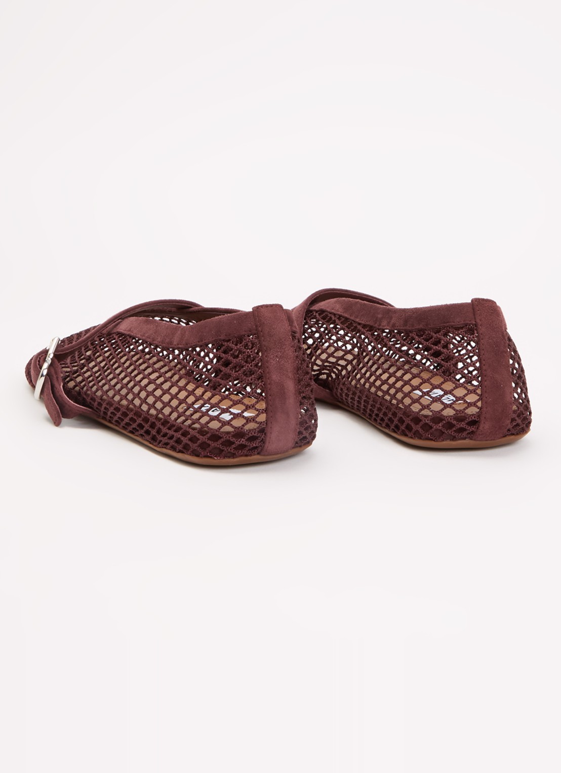 Alaïa Ballerina van mesh met details van suède - achterkant bordeauxrood