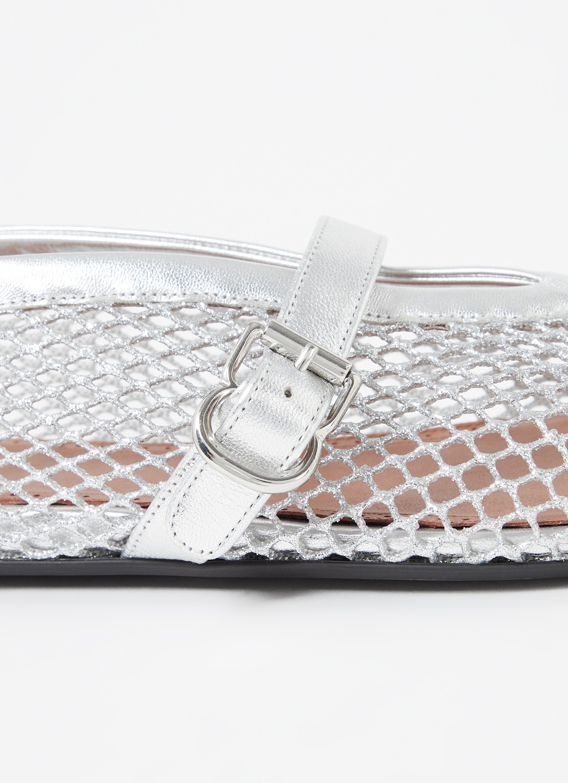 Alaïa Ballerina van mesh met kalfsleren details - detail 6 zilver