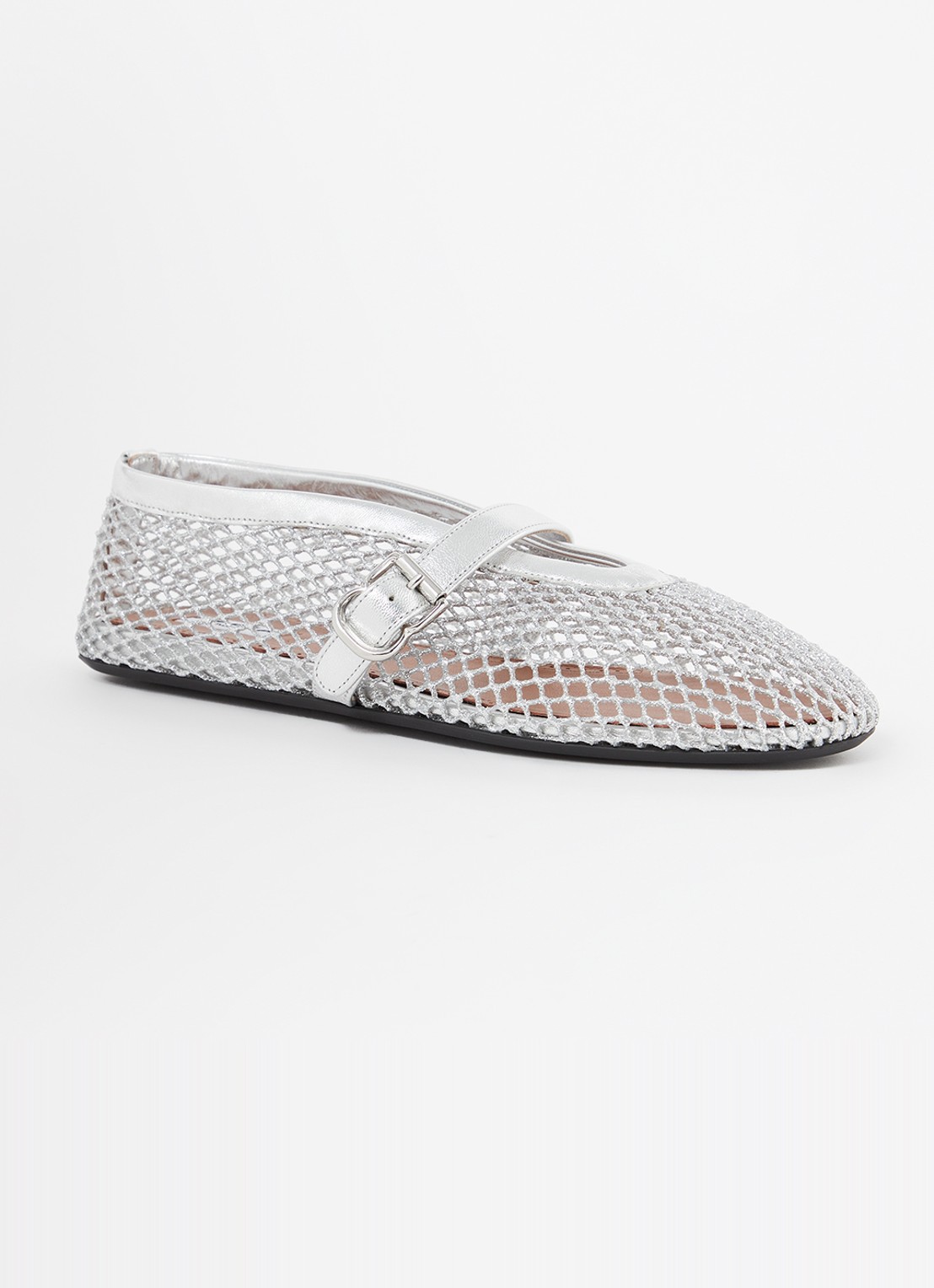 Alaïa Ballerina van mesh met kalfsleren details - voorkant zilver