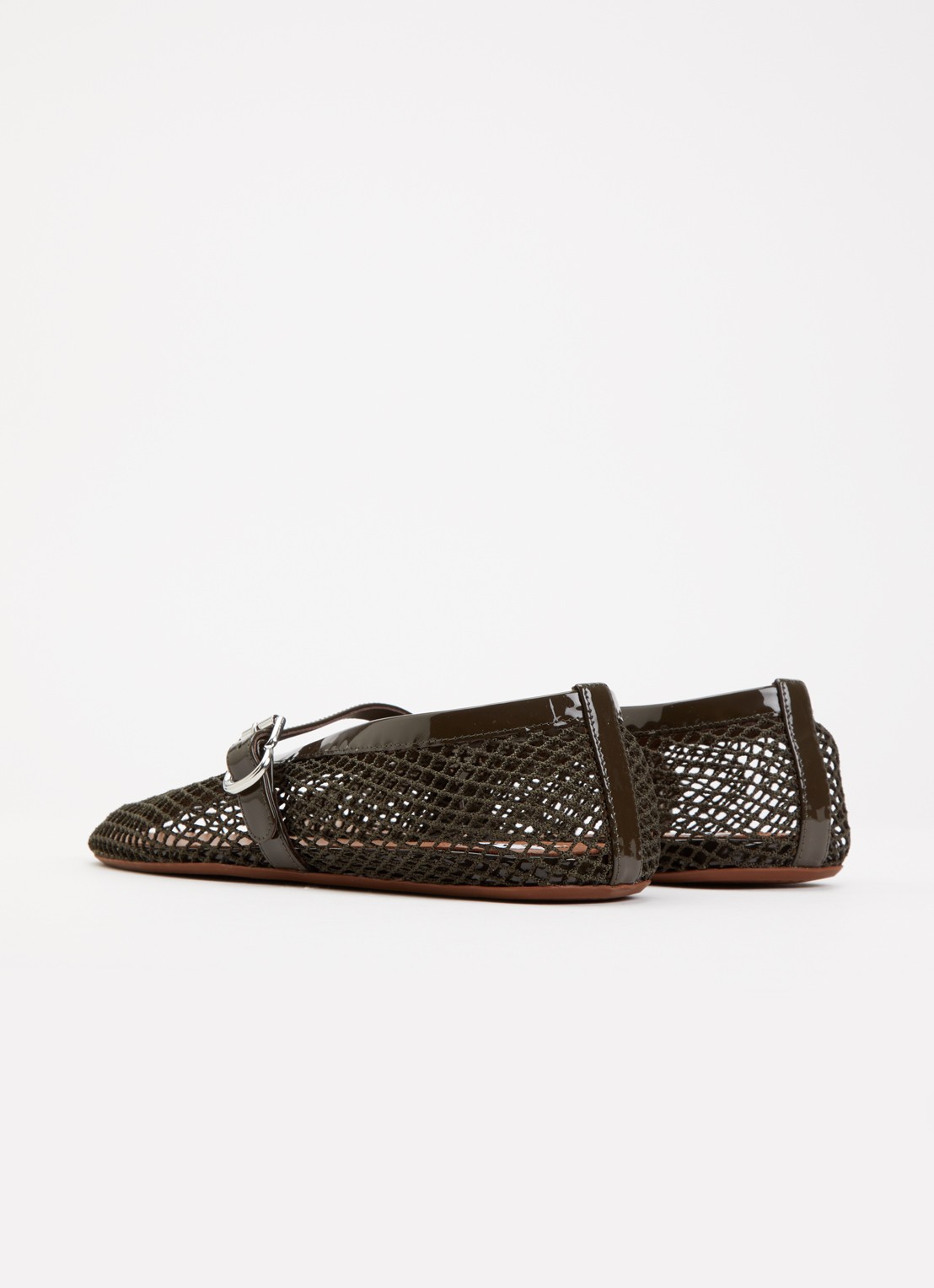 Alaïa Ballerina van mesh met kalfsleren details - achterkant 5 bronsgroen