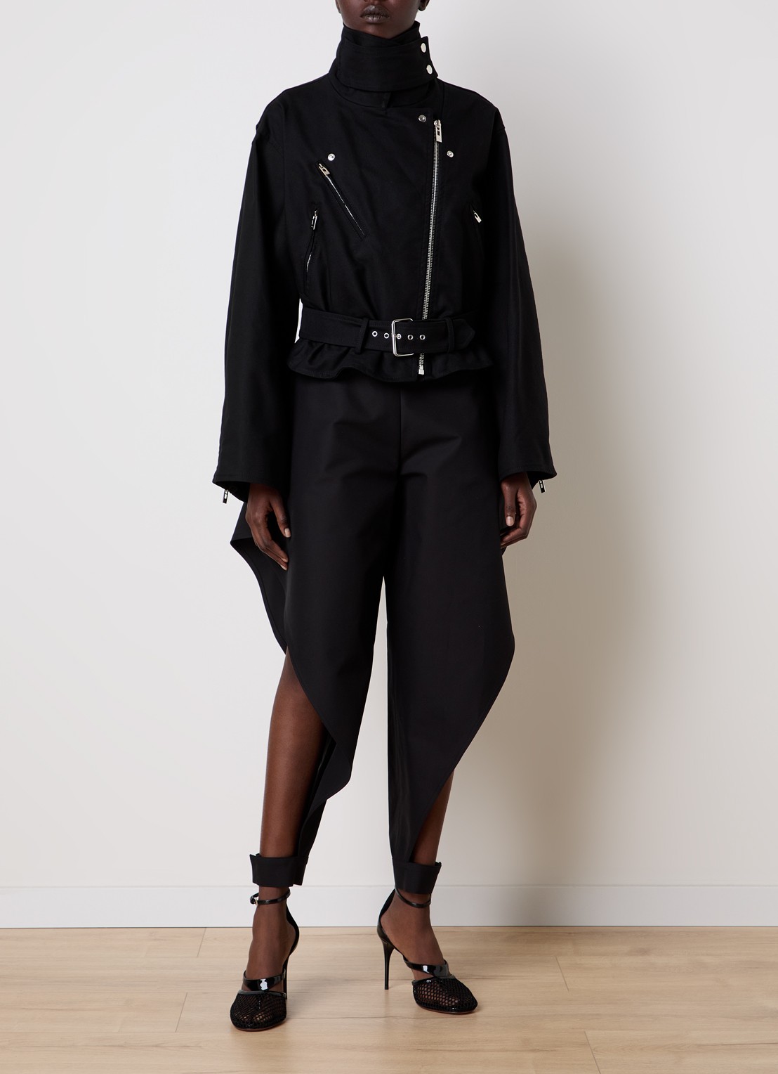 Alaïa Bikerjack met ceintuur - voorkant 2 zwart