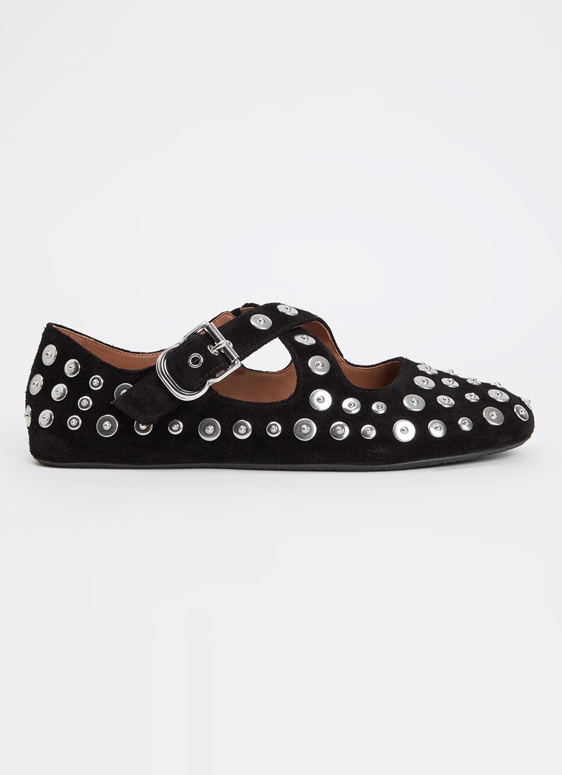 Alaïa Criss Cross ballerina van kalfssuède met studs - voorkant zwart