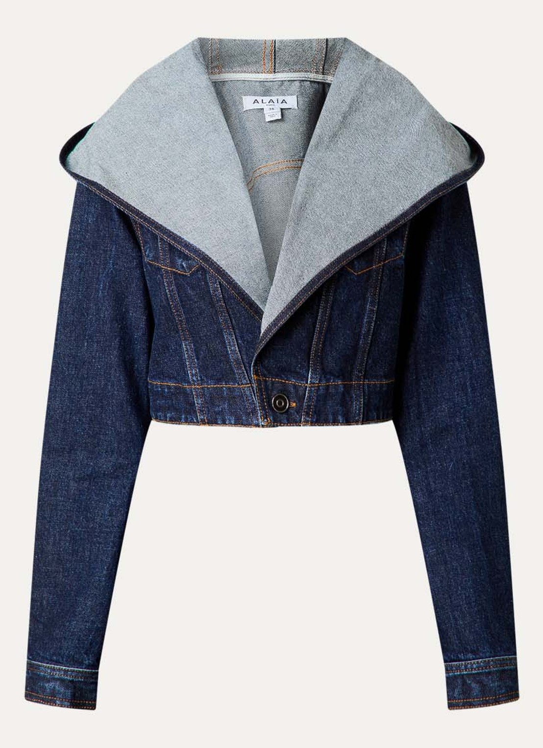 Alaïa Cropped spijkerjas met borstzakken en capuchon - voorkant 5 blauw