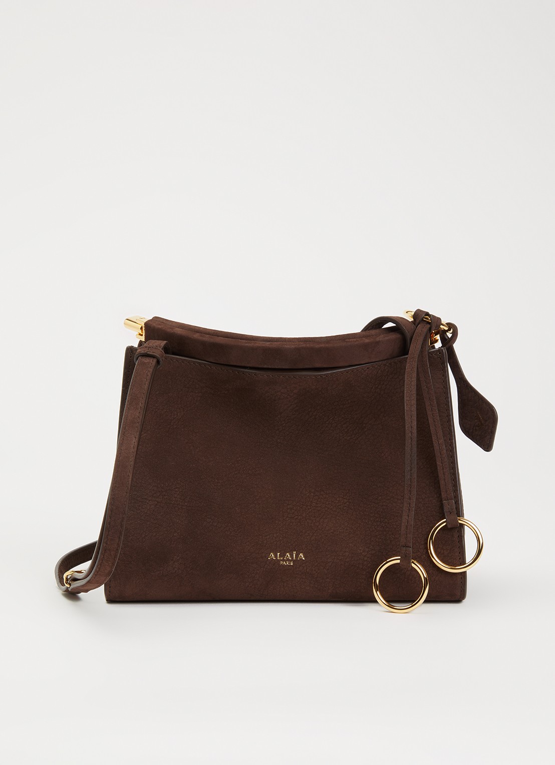 Alaïa East West Small crossbodytas van kalfssuède - voorkant bruin