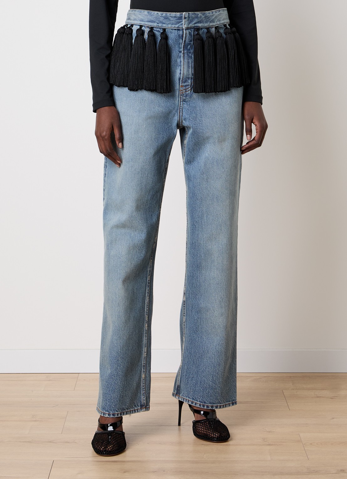 Alaïa High waist loose fit jeans met medium wassing - detail 4 indigo