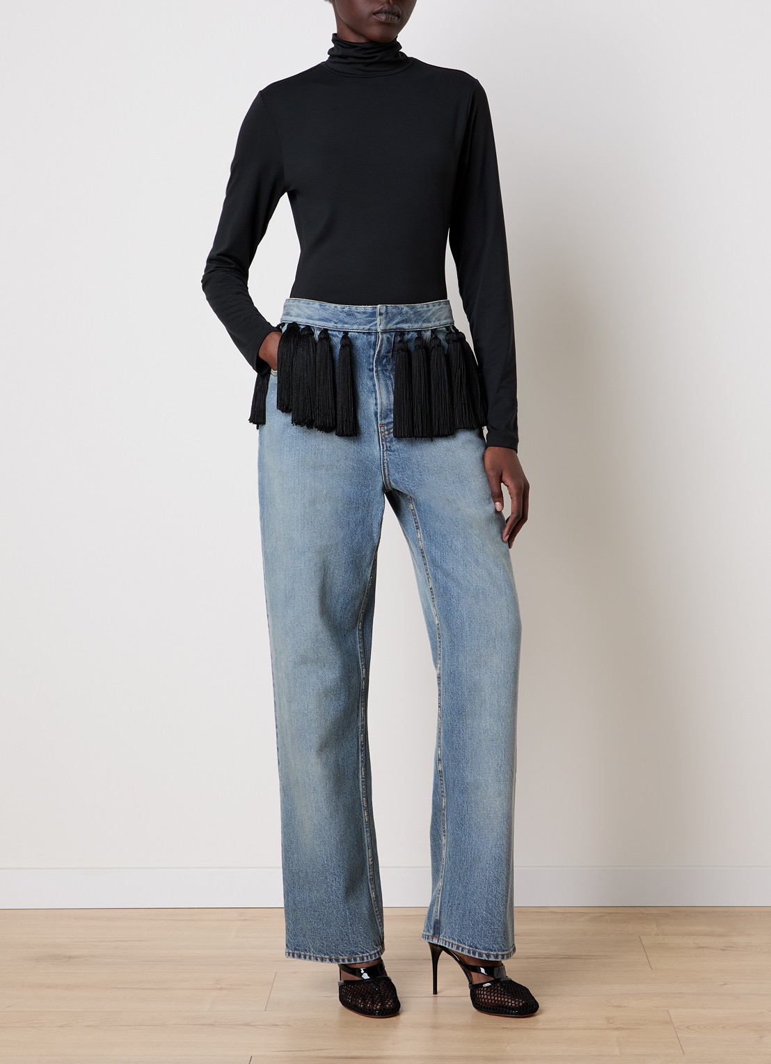 Alaïa High waist loose fit jeans met medium wassing - voorkant 3 indigo