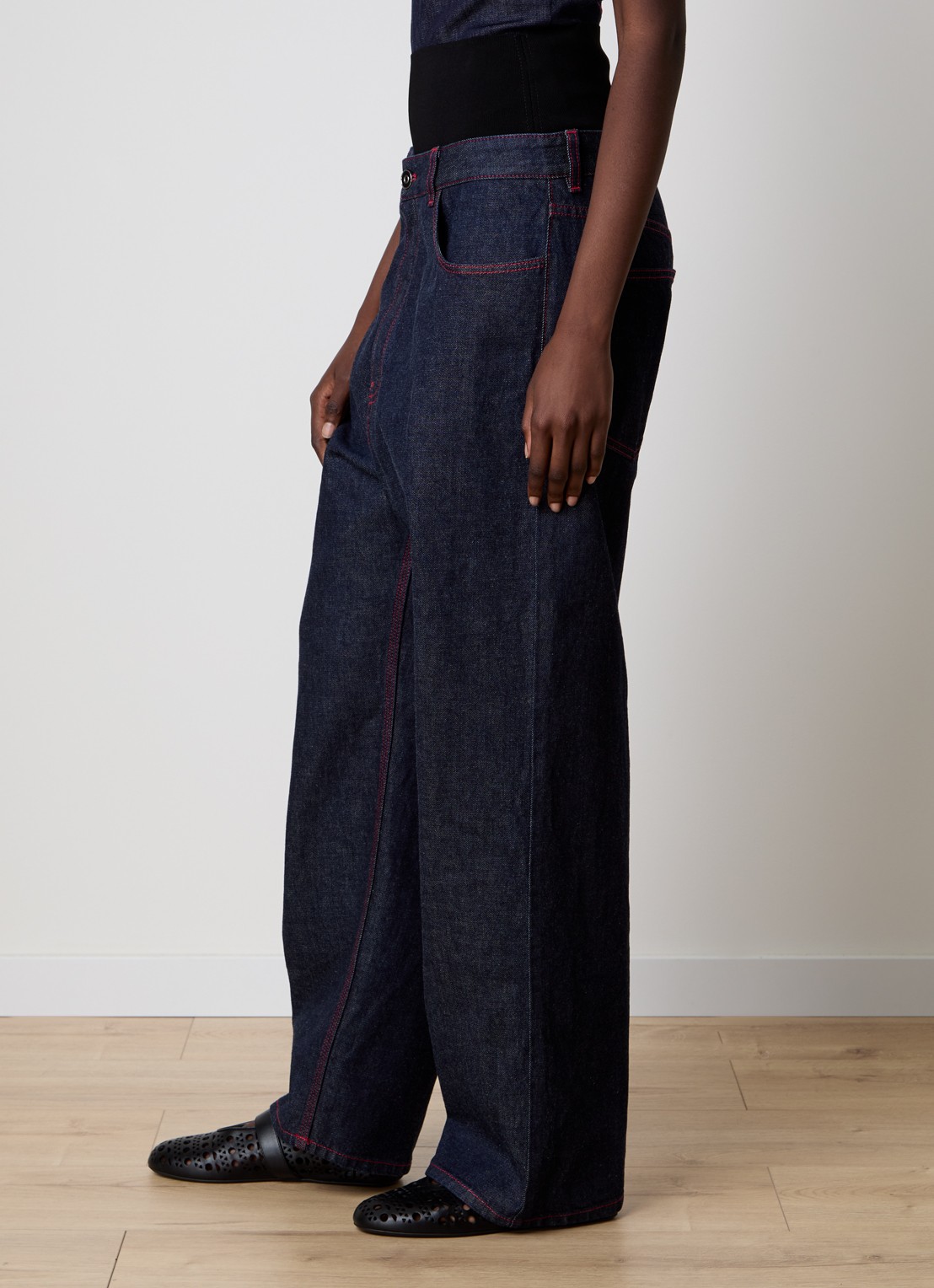Alaïa High waist loose fit jeans met steekzakken - detail 4 indigo