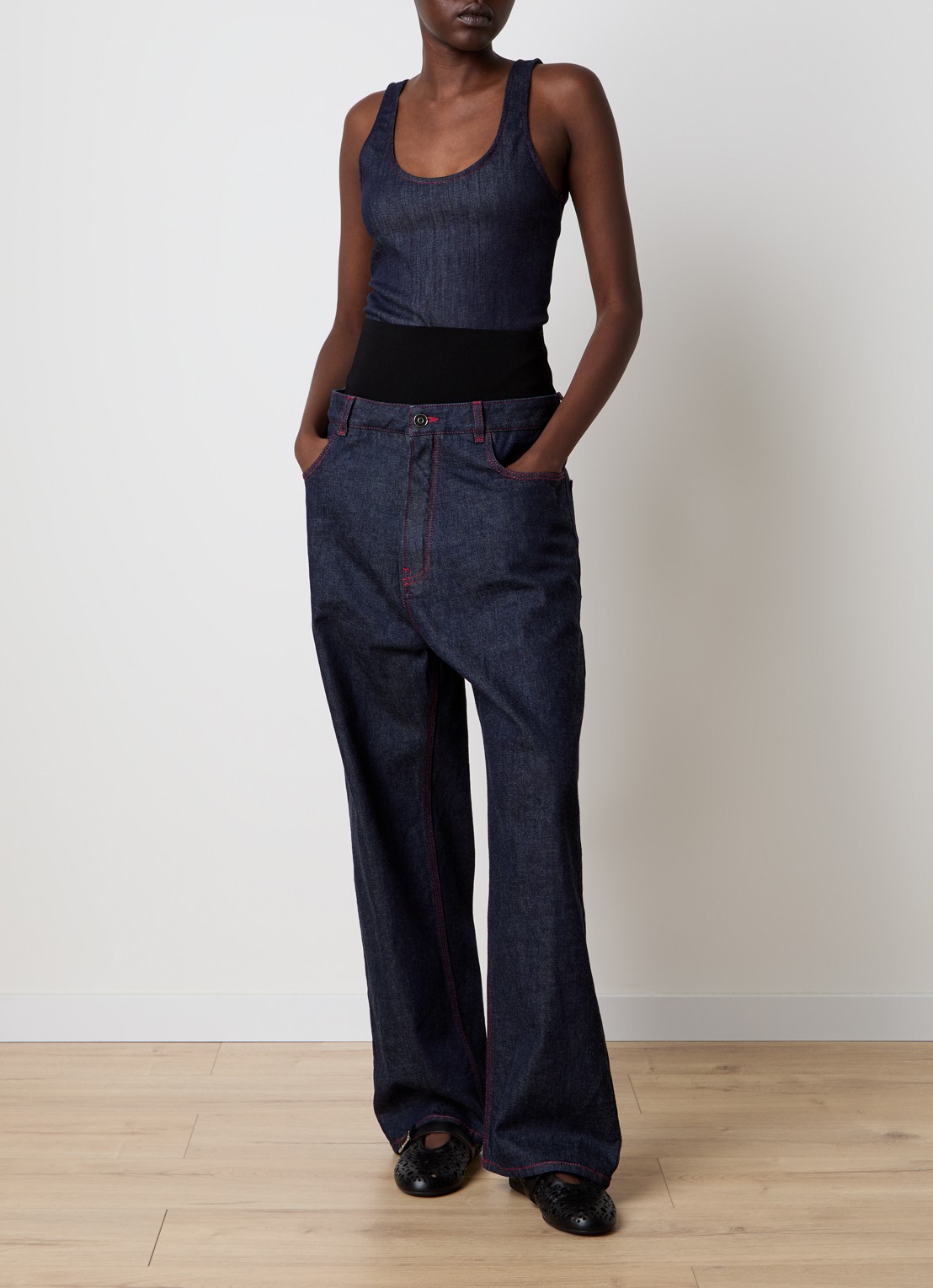 Alaïa High waist loose fit jeans met steekzakken - voorkant 2 indigo