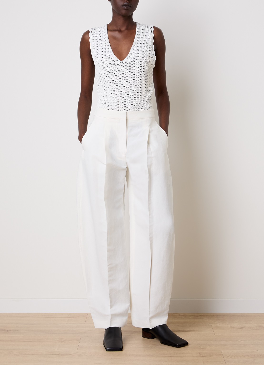 Alaïa High waist loose fit pantalon met steekzakken - voorkant 5 gebroken wit