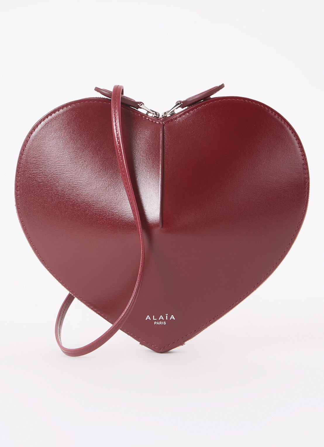 Alaïa Le Coeur crossbodytas van kalfsleer - voorkant bordeauxrood
