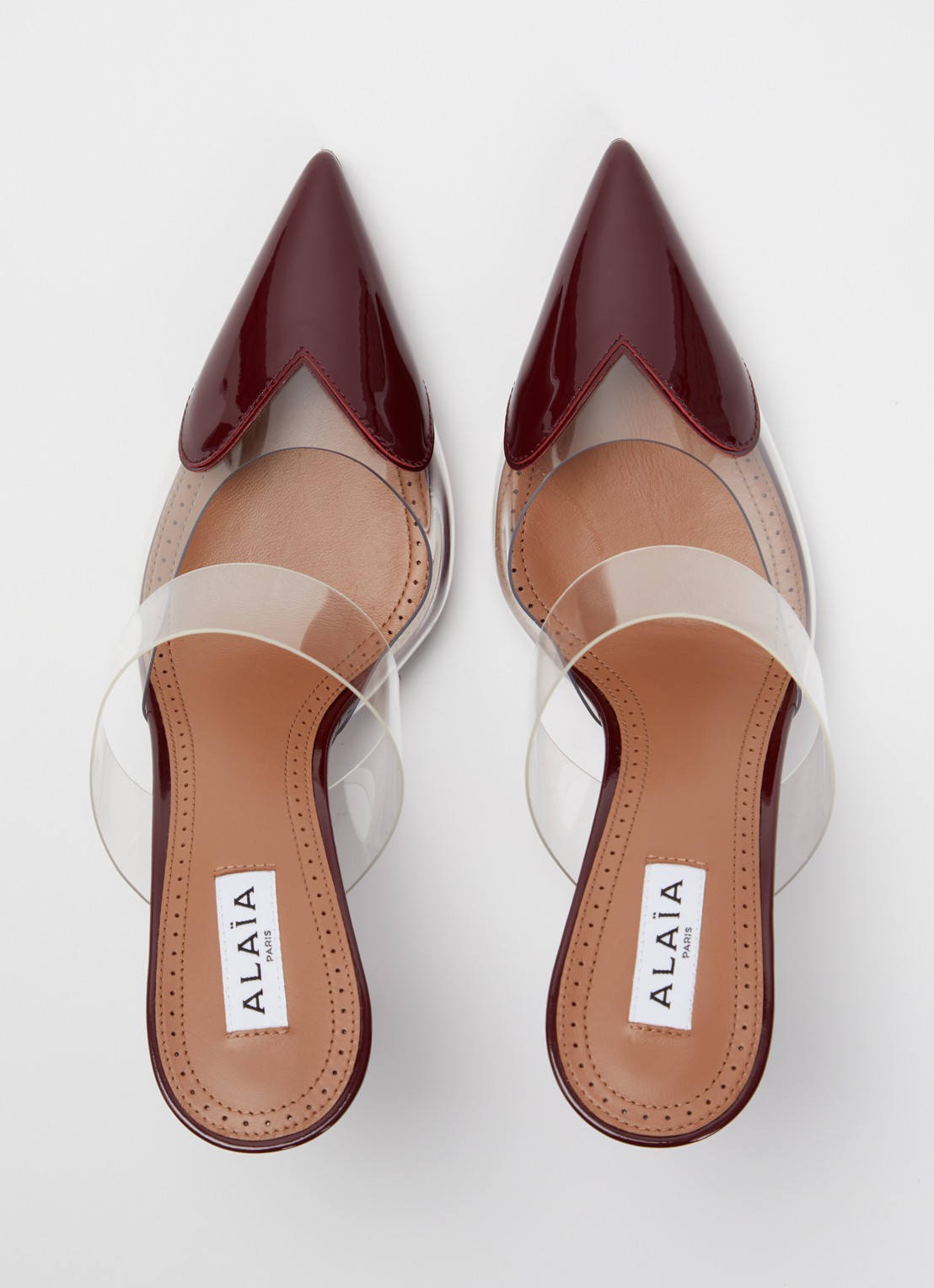 Alaïa Le Coeur muiltje van kalfsleer met lakfinish  - detail 4 bordeauxrood