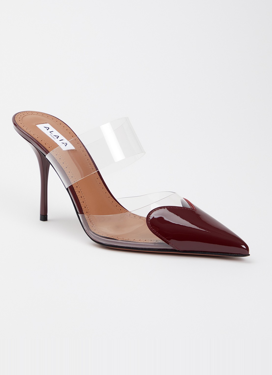 Alaïa Le Coeur muiltje van kalfsleer met lakfinish  - voorkant 2 bordeauxrood