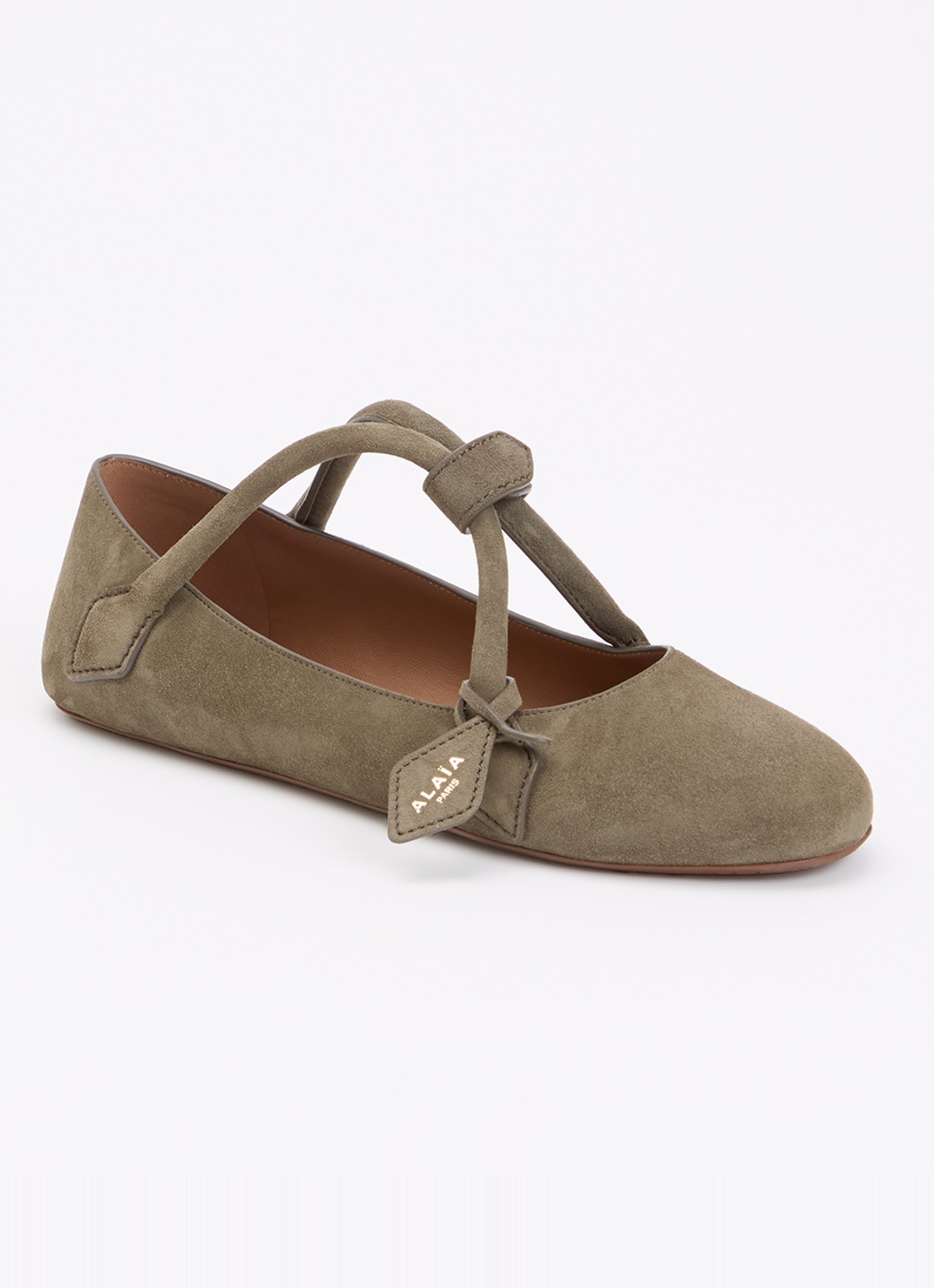 Alaïa Le Teckel ballerina van geitensuède - voorkant khaki