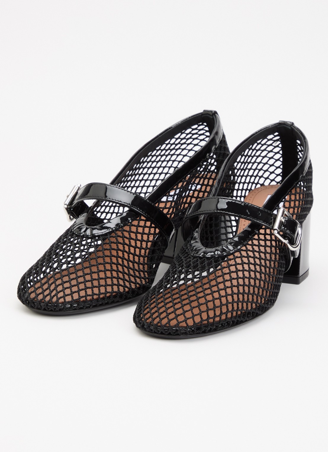 Alaïa Mary Jane pump met opengewerkt dessin en leren details - detail 2 zwart