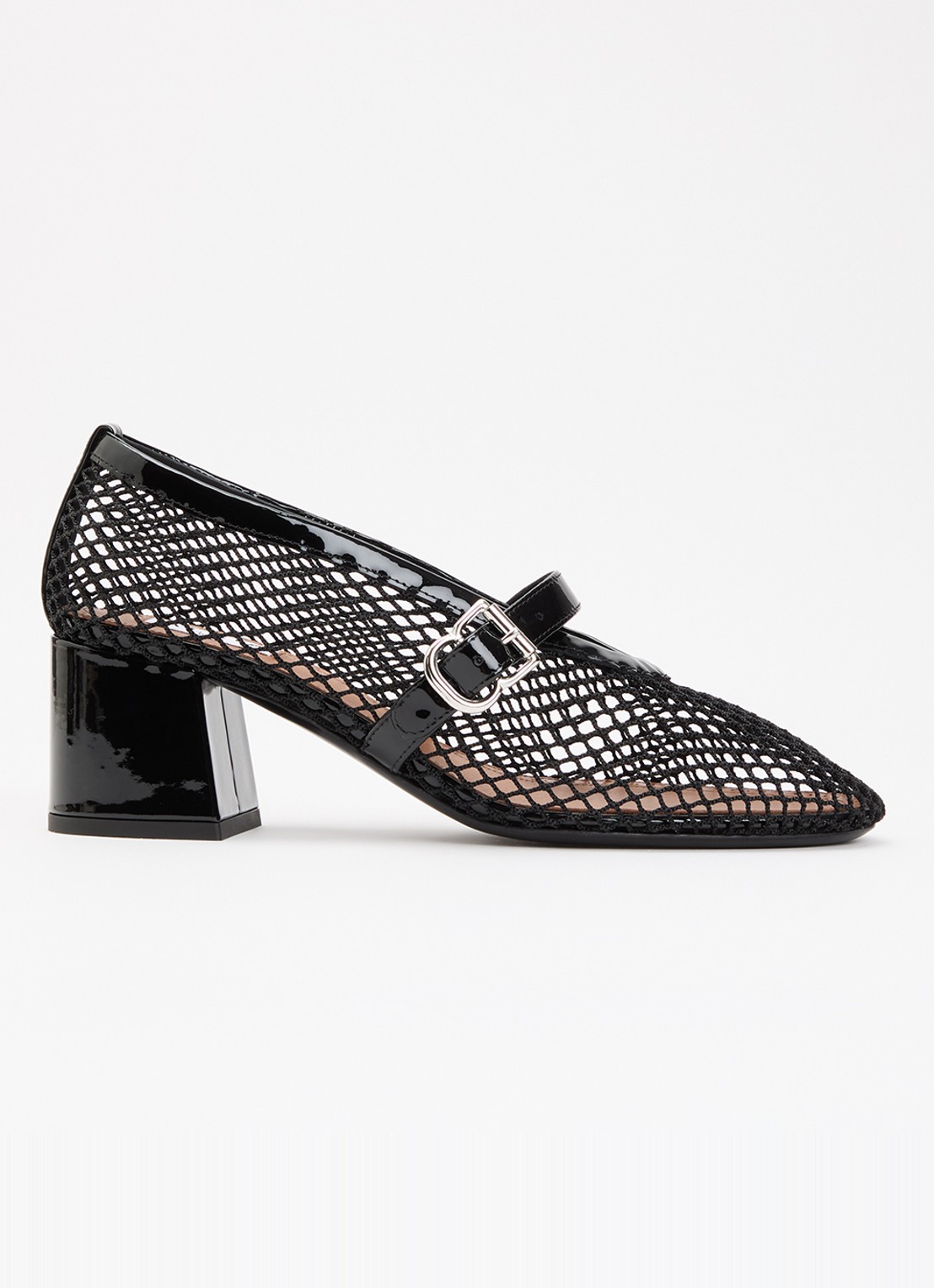 Alaïa Mary Jane pump met opengewerkt dessin en leren details - voorkant zwart