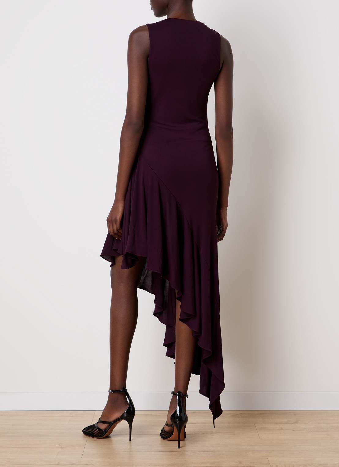 Alaïa Miidi jurk met asymmetrische zoom - achterkant 3 aubergine