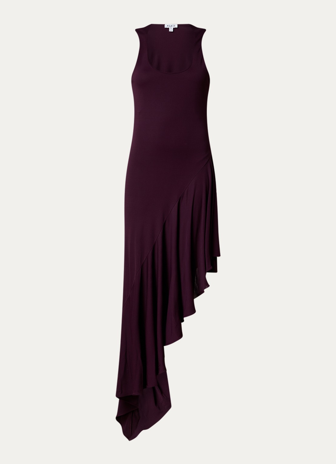 Alaïa Miidi jurk met asymmetrische zoom - voorkant 4 aubergine