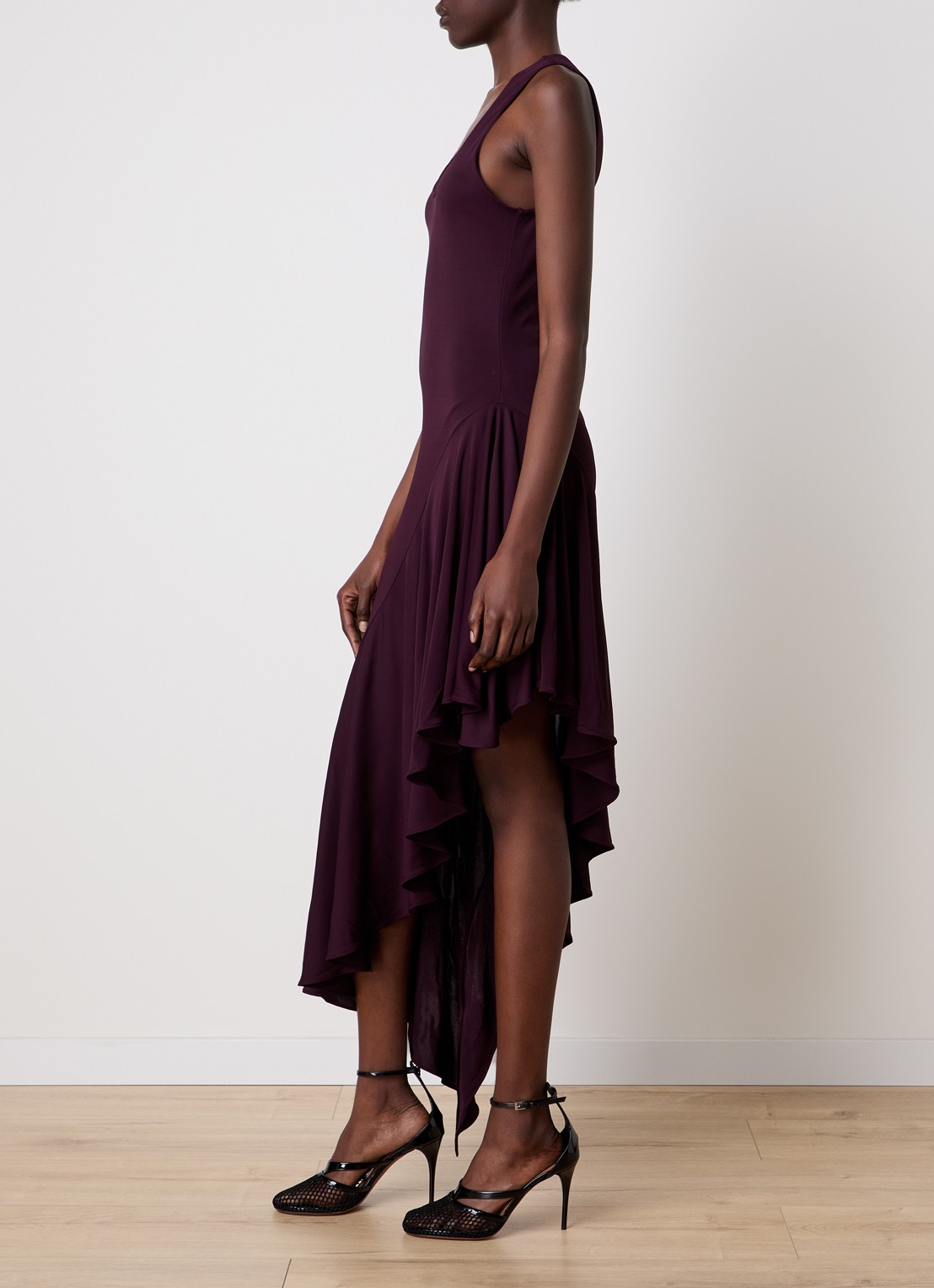 Alaïa Miidi jurk met asymmetrische zoom - voorkant 5 aubergine
