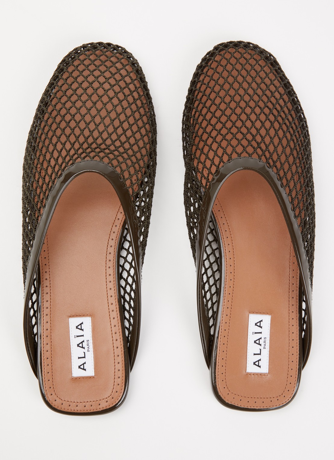 Alaïa Muiltje van mesh met kalfsleren details - detail 2 khaki