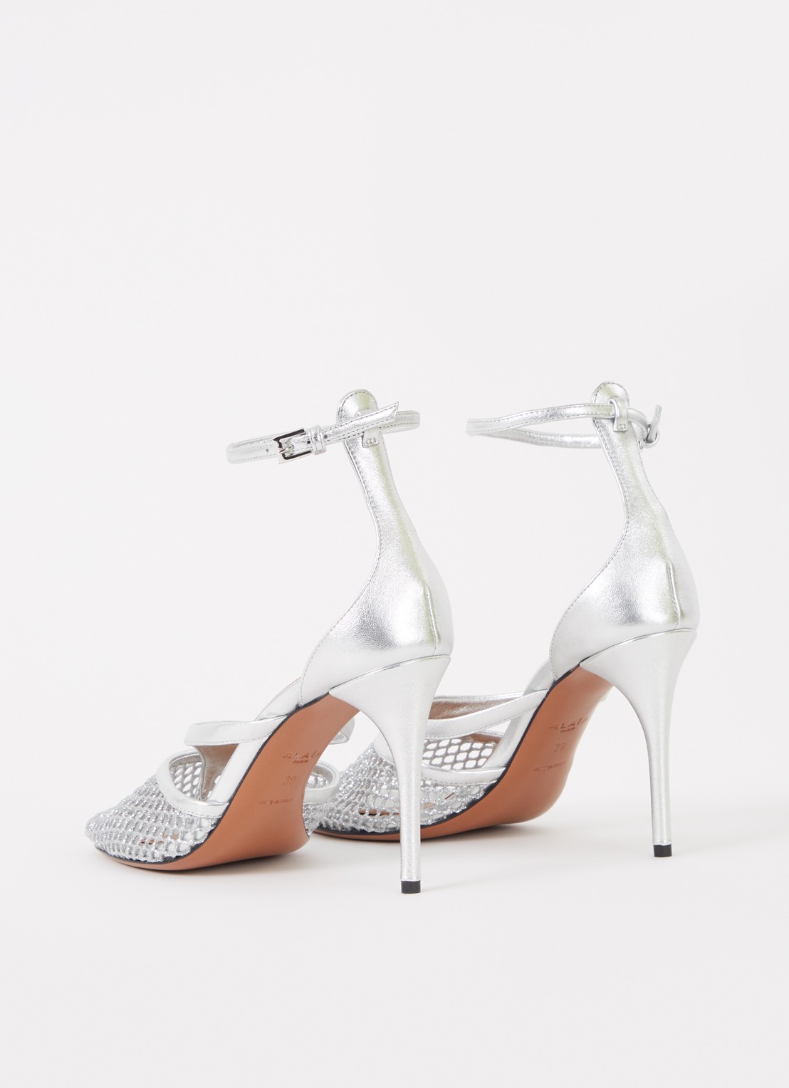 Alaïa Pump van mesh met kalfsleren details - achterkant 7 zilver