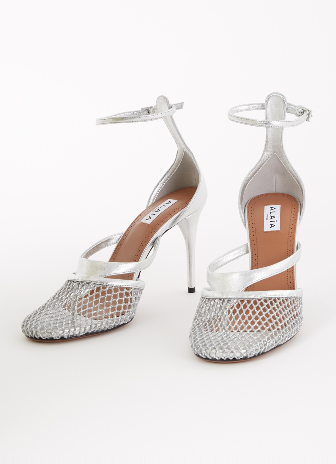 Alaïa Pump van mesh met kalfsleren details - detail zilver