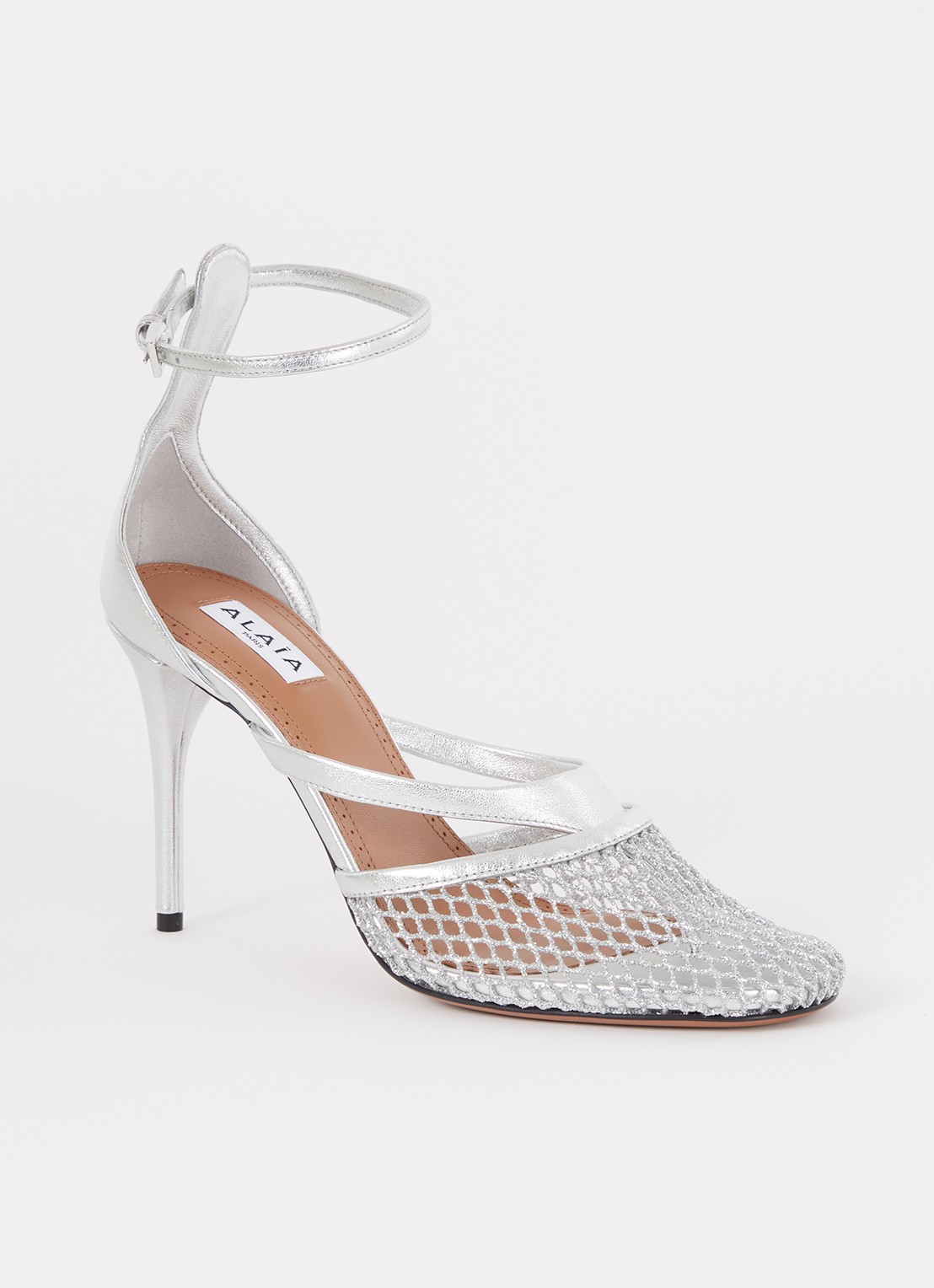 Alaïa Pump van mesh met kalfsleren details - voorkant 5 zilver
