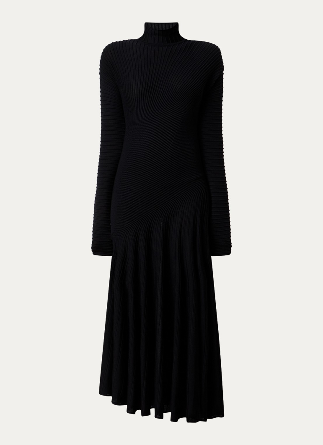 Alaïa Ribgebreide jurk in wolblend met opstaande kraag - voorkant 2 zwart