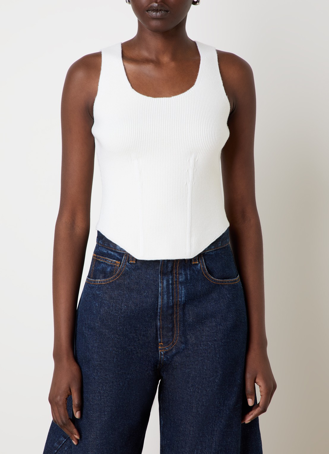 Alaïa Ribgebreide top in wolblend - detail 2 wit