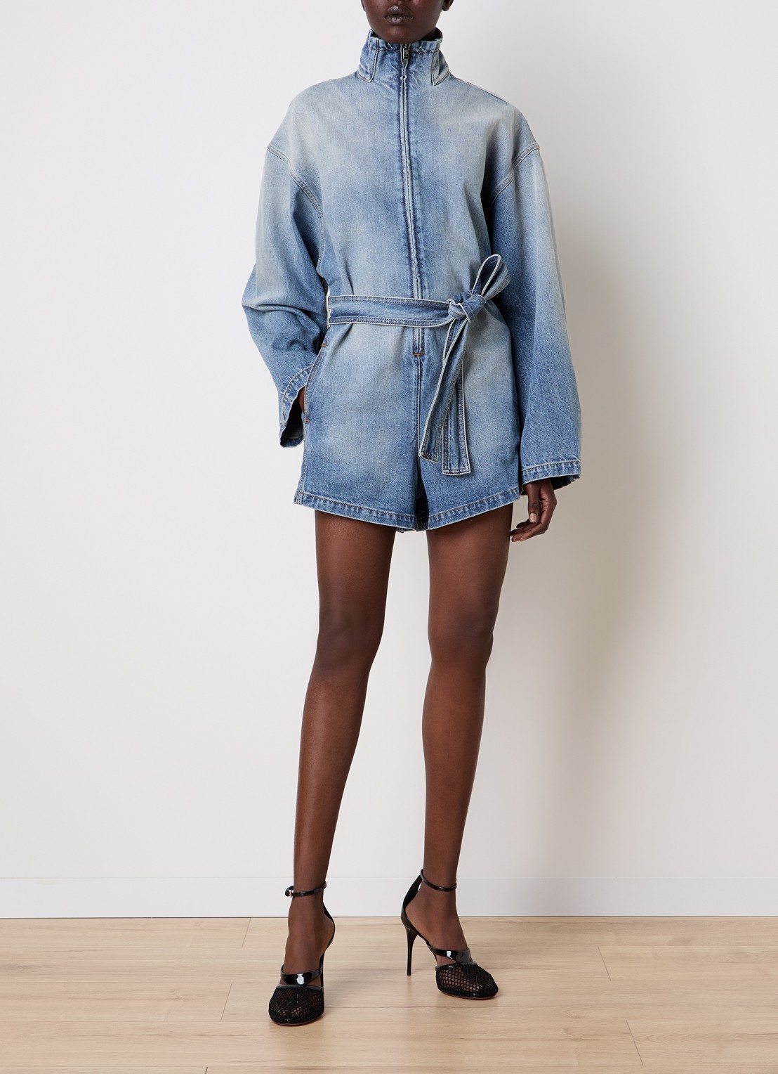 Alaïa Straight fit jumpsuit van denim - voorkant 5 indigo