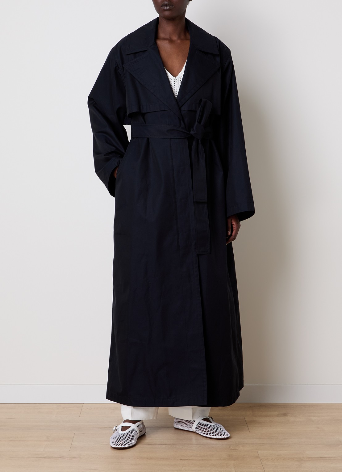 Alaïa Trenchcoat met strikceintuur - detail 2 donkerblauw