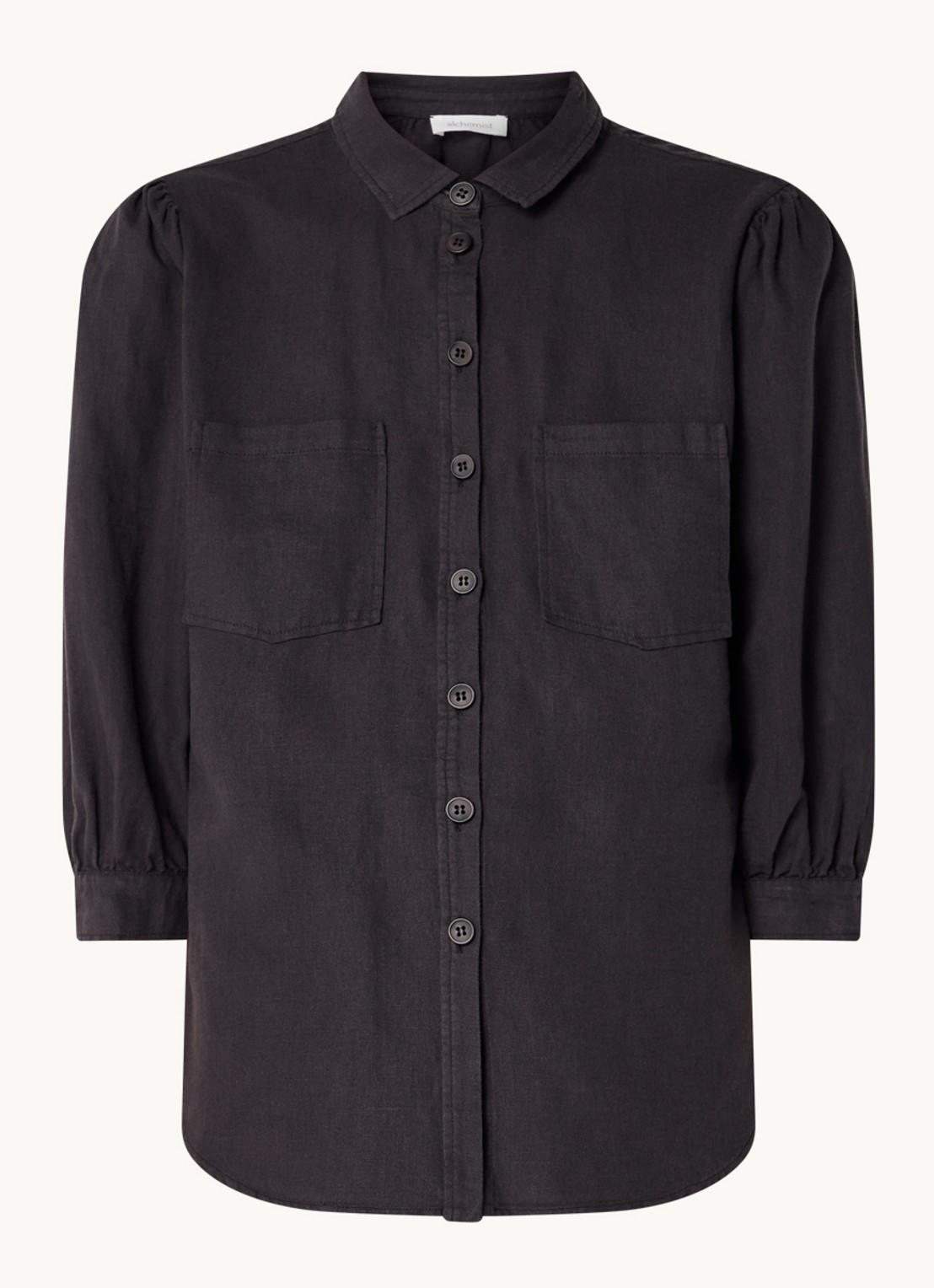 alchemist Dany blouse in linnenblend met borstzakken - voorkant 3 antraciet