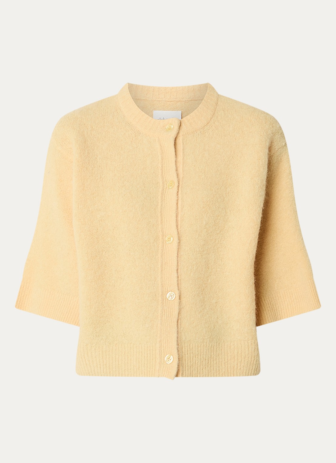 alchemist Fijngebreid vest in alpaca wolblend - voorkant 2 geel