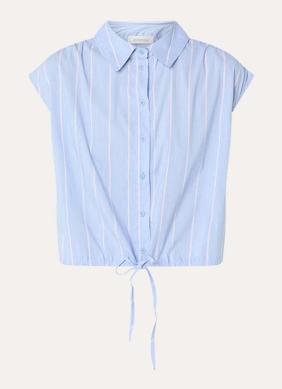 alchemist Flora blouse met streepprint - voorkant 2 lichtblauw