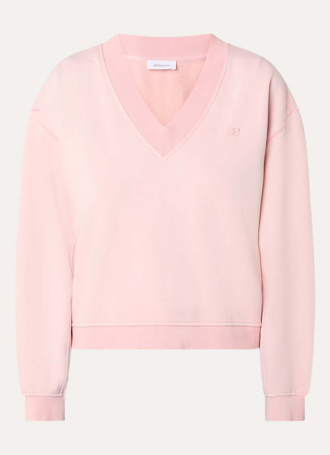 alchemist Gaia sweater met V-hals en logoborduring - voorkant lichtroze