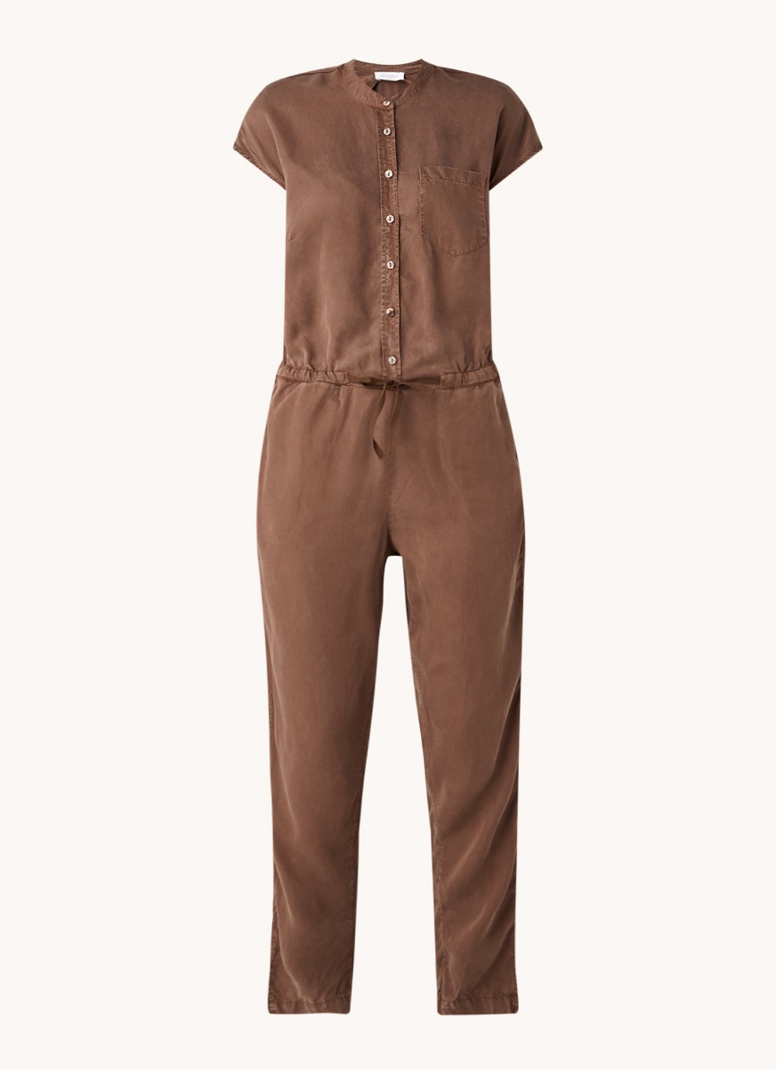 alchemist Hali slim fit jumpsuit van lyocell met borstzak - voorkant 3 bruin
