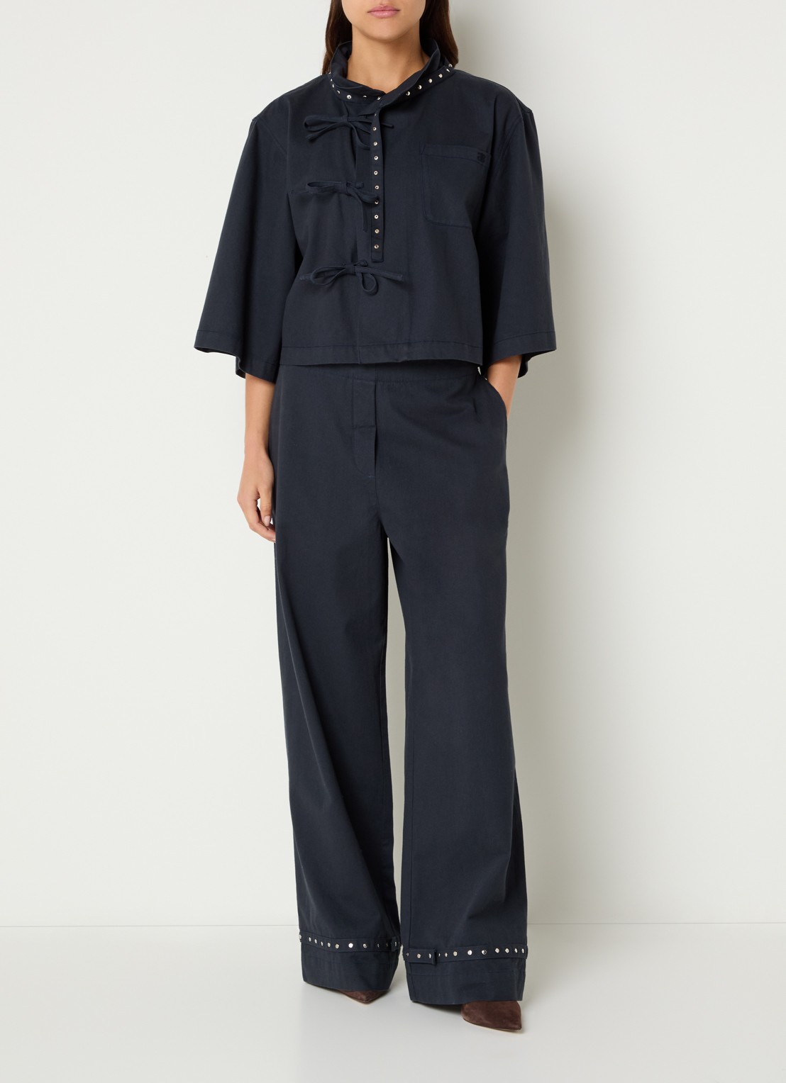 alchemist High waist wide fit palazzo broek van denim - voorkant 4 donkerblauw
