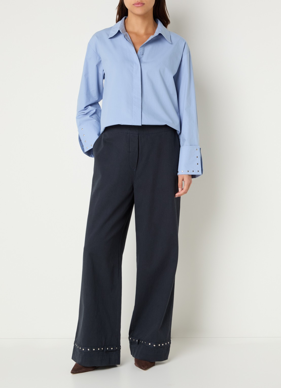 alchemist Isabel blouse met studs - voorkant 3 blauwgrijs