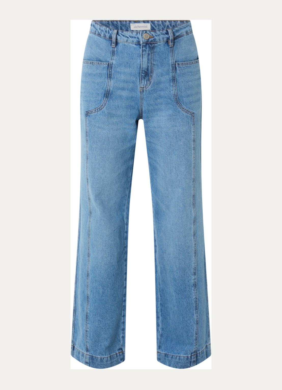 alchemist Lori mid waist wide fit jeans met medium wassing - voorkant 2 indigo